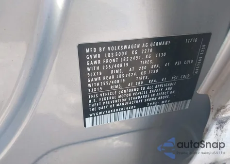 2017 Volkswagen Tiguan 2.0T Sel из США, поврежденный, VIN WVGWV7AX8HK016409